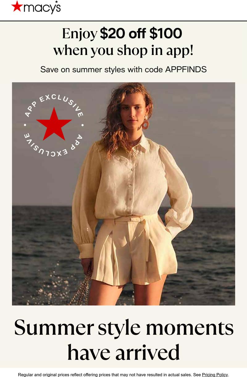 Macys $20 off $100 online today at Macys via promo code APPFINDS #macys Macys stores Coupon $20 off $100 online today at Macys via promo code APPFINDS #macys