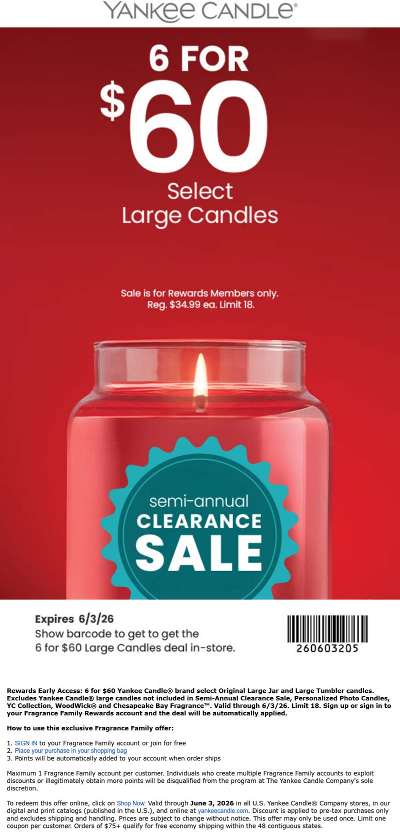 Yankee Candle stores Coupon  6 large candles for $60 today at Yankee Candle #yankeecandle 