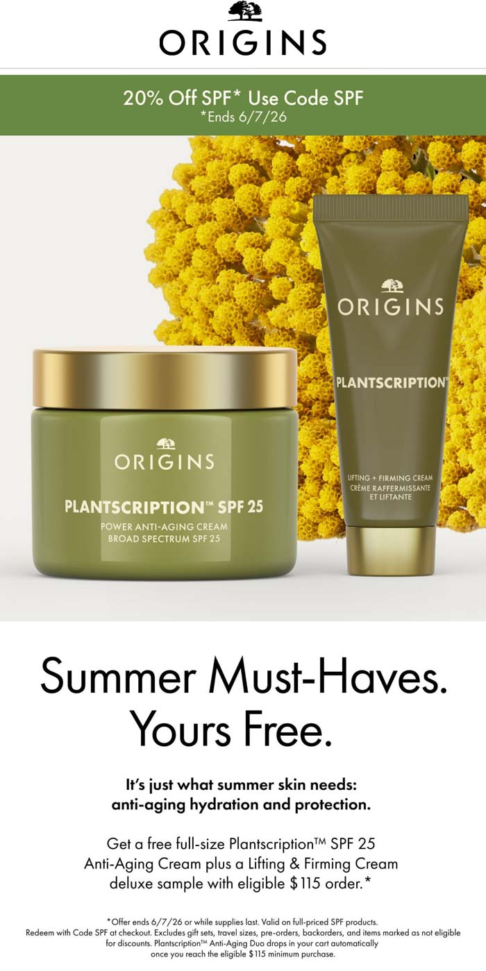 Origins stores Coupon  Free full size on $115 & more at Origins #origins 