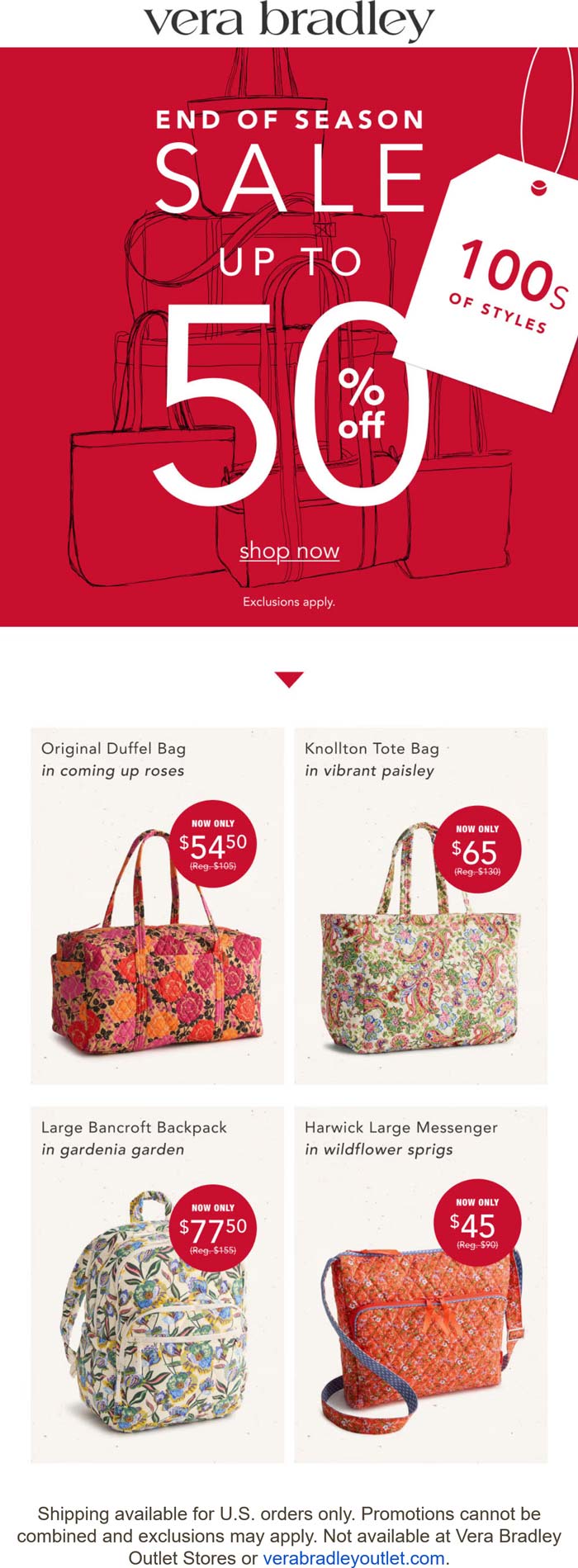 Vera Bradley stores Coupon  50% off seasonal at Vera Bradley #verabradley 