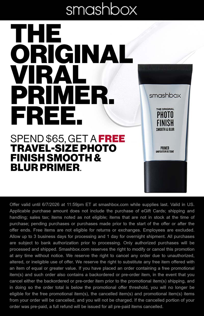 Smashbox Free primer on $65 today online at Smashbox cosmetics #smashbox Smashbox stores Coupon Free primer on $65 today online at Smashbox cosmetics #smashbox