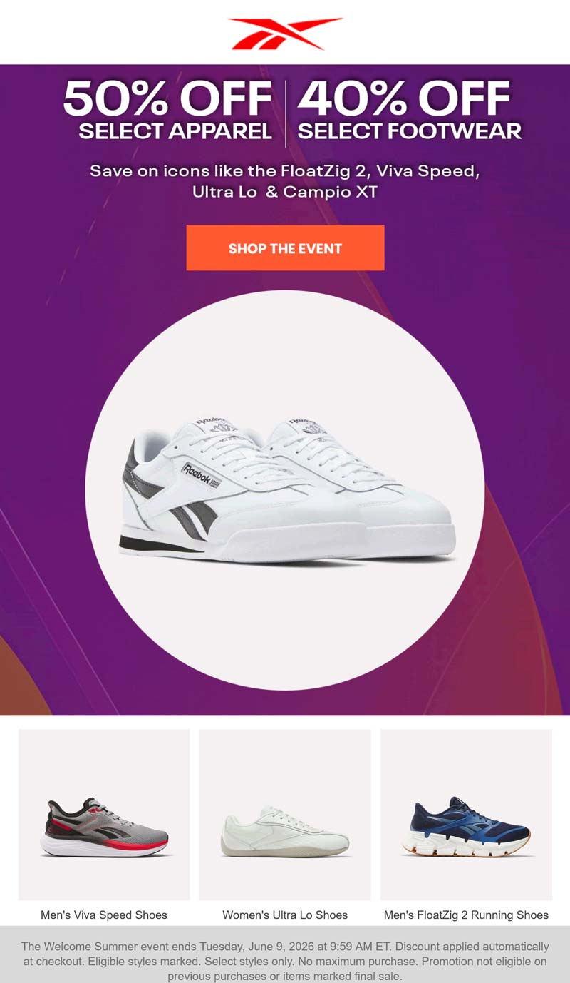 Reebok 40-50% off online at Reebok #reebok Reebok stores Coupon 40-50% off online at Reebok #reebok