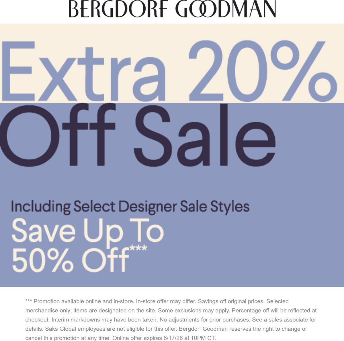 Bergdorf Goodman Extra 20% off sale items at Bergdorf Goodman #bergdorfgoodman Bergdorf Goodman stores Coupon Extra 20% off sale items at Bergdorf Goodman #bergdorfgoodman