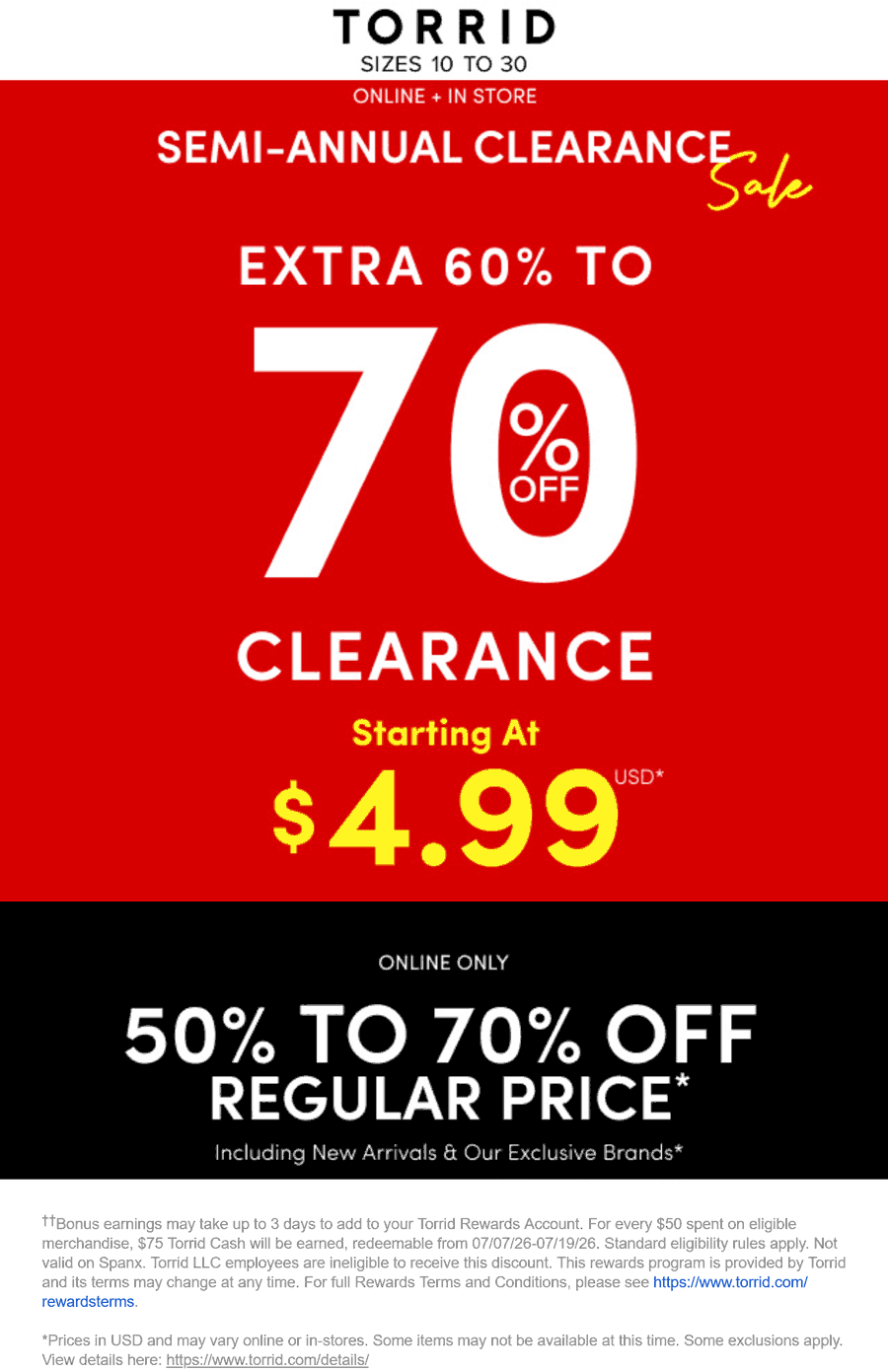 Torrid stores Coupon  Extra 60-70% off clearance at Torrid, ditto online #torrid 
