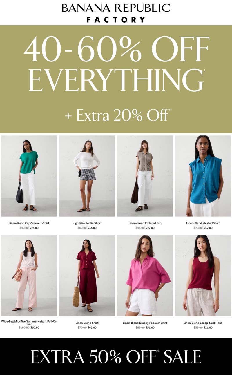 Banana Republic Factory 40-60% off everything at Banana Republic Factory, ditto online #bananarepublicfactory Banana Republic Factory stores Coupon 40-60% off everything at Banana Republic Factory, ditto online #bananarepublicfactory