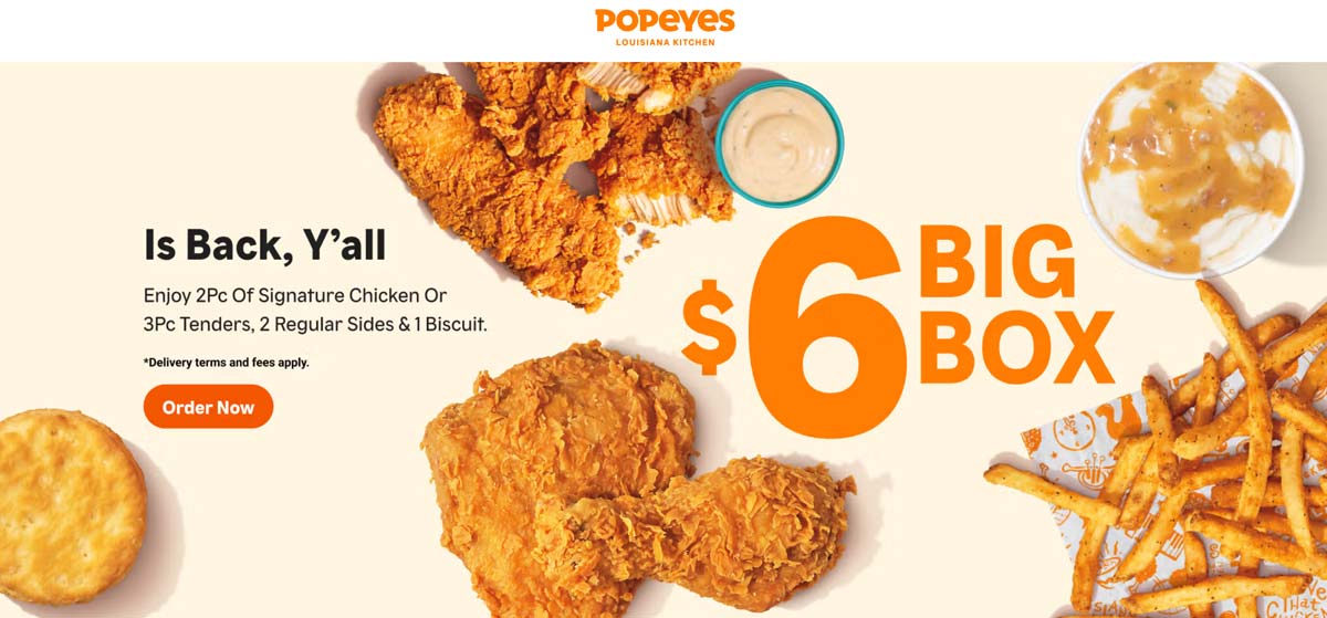 Popeyes 2pc chicken or 3 tenders + 2 sides + biscuit = $6 at Popeyes #popeyes Popeyes restaurants Coupon 2pc chicken or 3 tenders + 2 sides + biscuit = $6 at Popeyes #popeyes