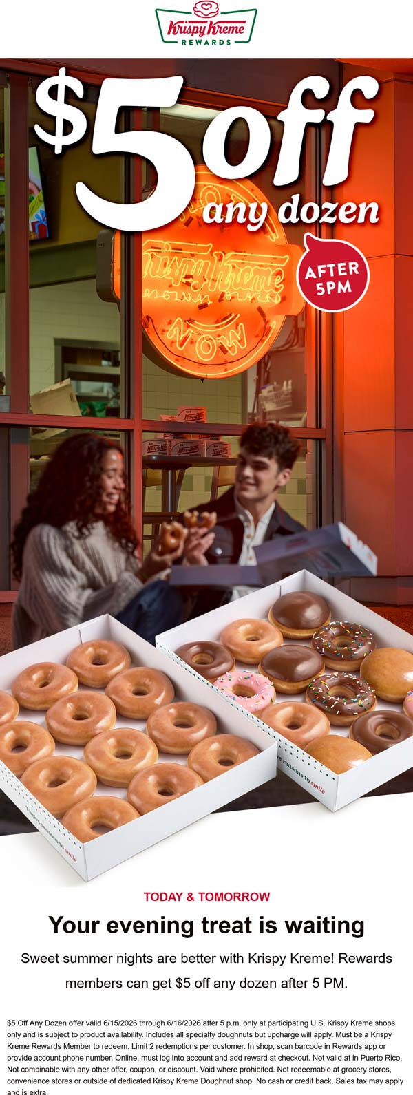 Krispy Kreme restaurants Coupon  $5 off any dozen doughnuts after 5p at Krispy Kreme #krispykreme 