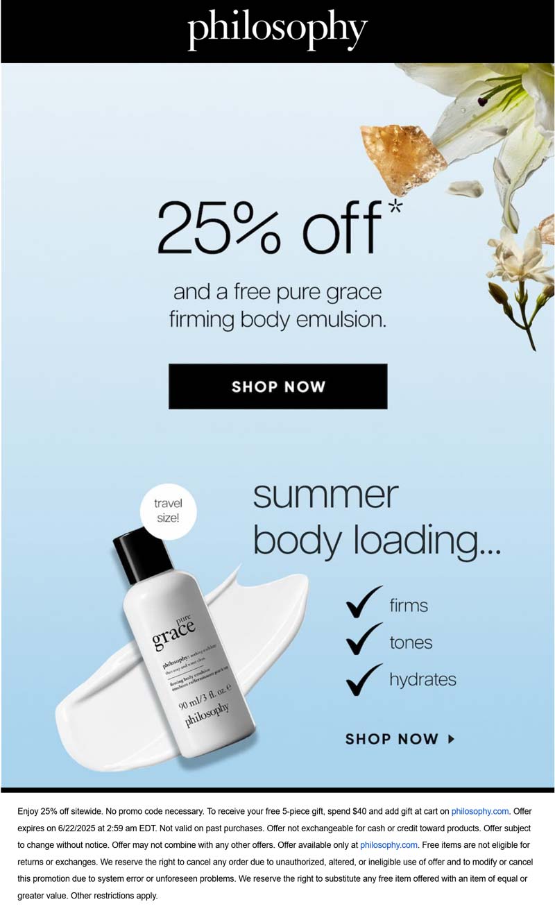 Philosophy 25% off everything + free body emulsion online at Philosophy #philosophy Philosophy stores Coupon 25% off everything + free body emulsion online at Philosophy #philosophy