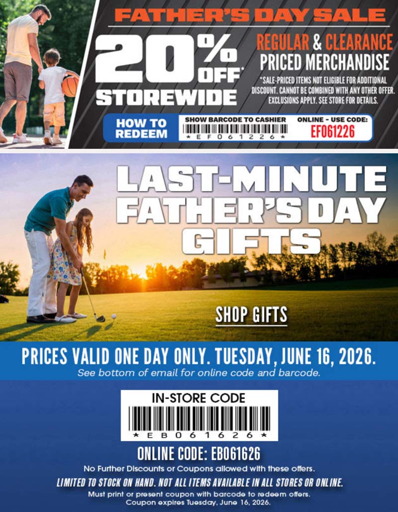 Big 5 stores Coupon  20% off everything at Big 5 sporting goods, or online via promo code EF061226 #big5 