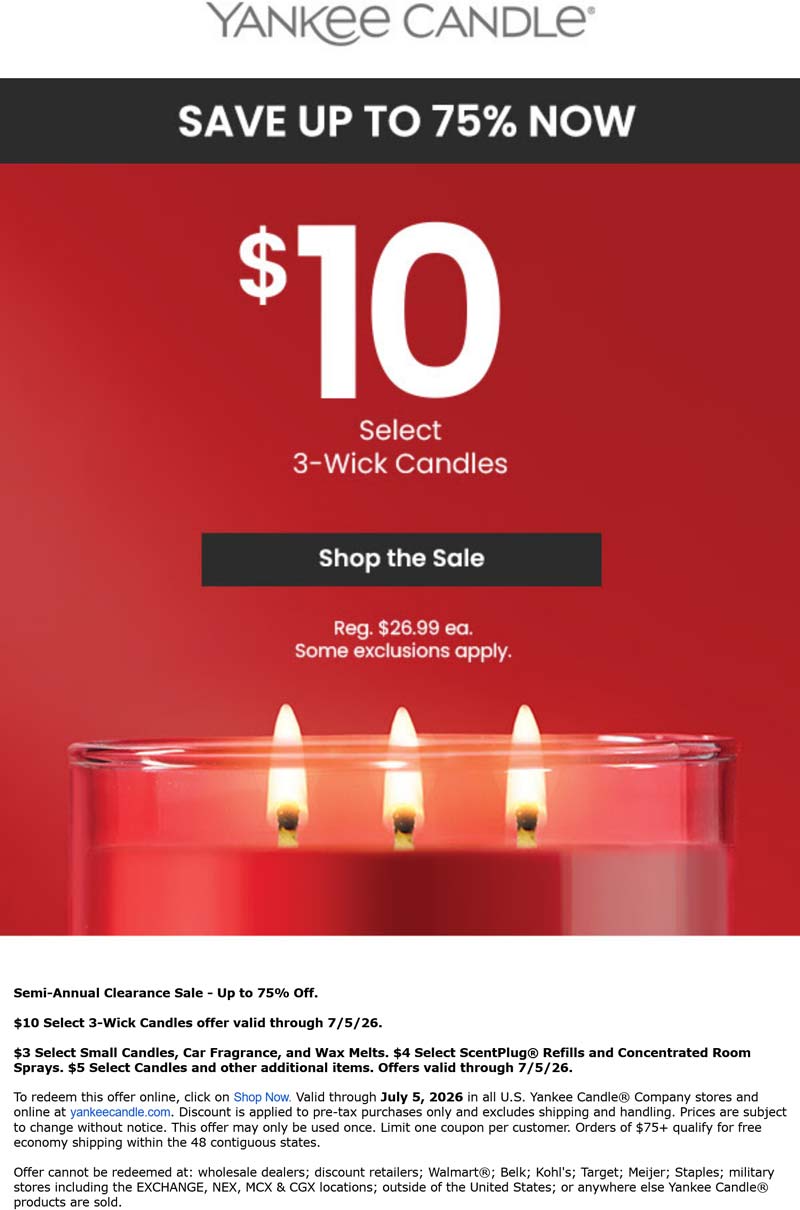Yankee Candle stores Coupon  3-wick candles = $10 at Yankee Candle, ditto online #yankeecandle 