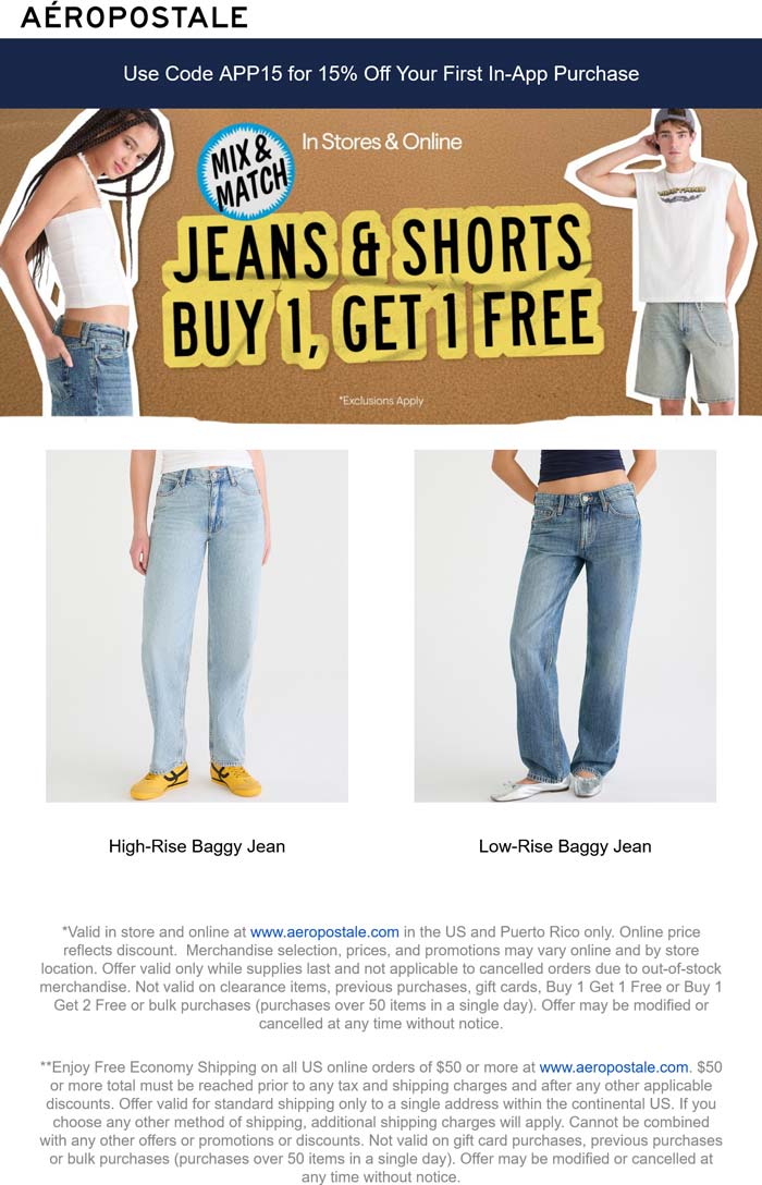 Aeropostale stores Coupon  Second jeans & shorts free at Aeropostale, ditto online #aeropostale 