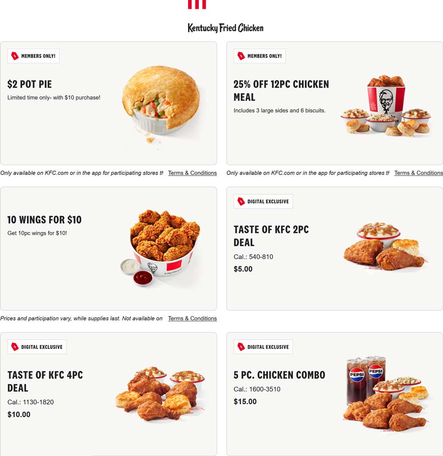 KFC restaurants Coupon  2pc chicken meal = $5 & more online at KFC #kfc 
