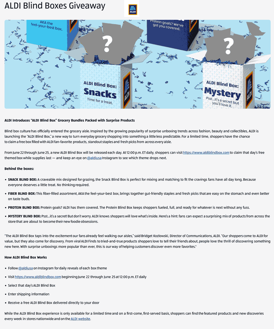 ALDI Daily free grocery box giveaways at ALDI #aldi ALDI stores Coupon Daily free grocery box giveaways at ALDI #aldi