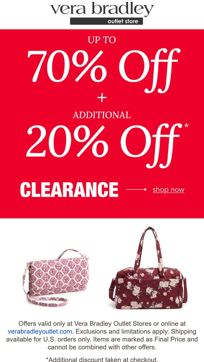 Vera Bradley 70-90% off clearance at Vera Bradley Outlet store #verabradley Vera Bradley stores Coupon 70-90% off clearance at Vera Bradley Outlet store #verabradley