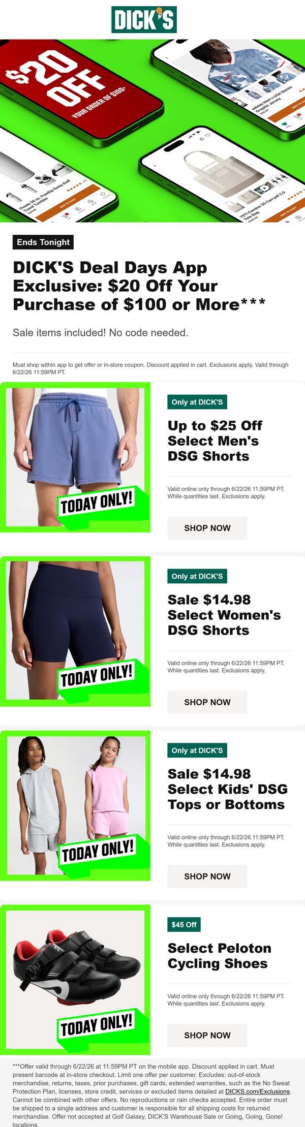 Dicks $20 off $100+ via mobile today at Dicks sporting goods #dicks Dicks stores Coupon $20 off $100+ via mobile today at Dicks sporting goods #dicks