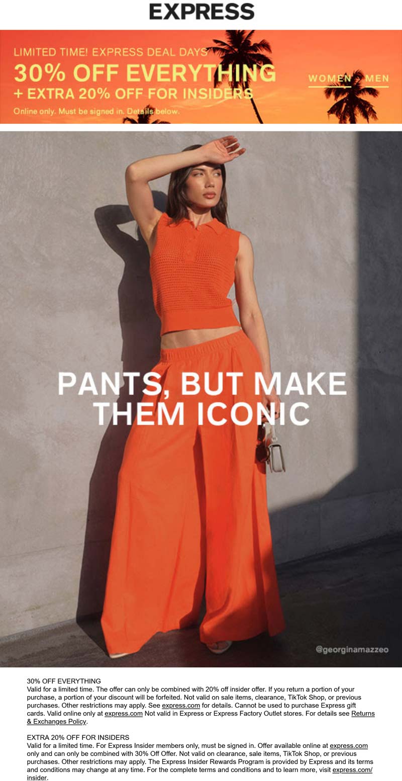 Express stores Coupon  30-50% off everything online at Express #express 