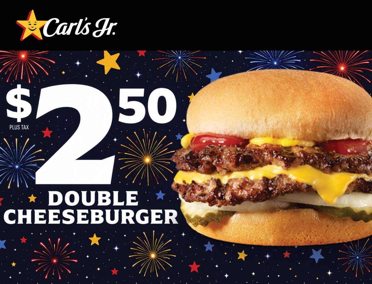Carls Jr restaurants Coupon  $2.50 double cheeseburger via login at Carls Jr. #carlsjr 