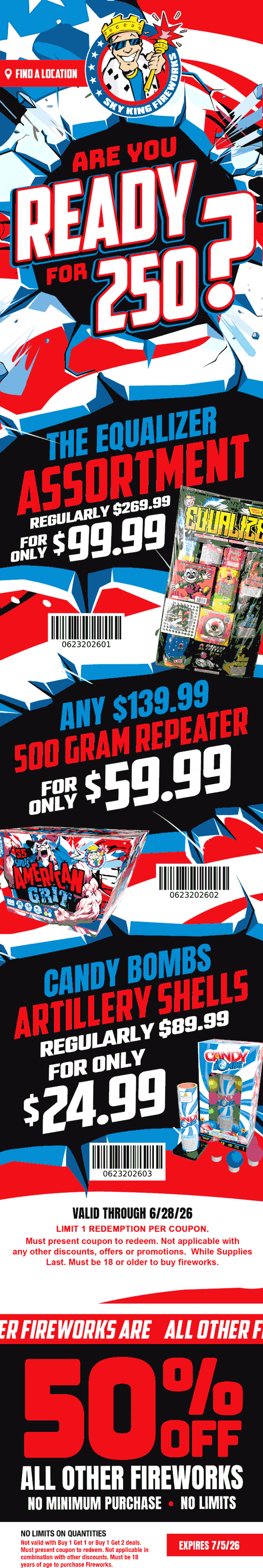 Sky King stores Coupon  50% off fireworks at Sky King #skyking 