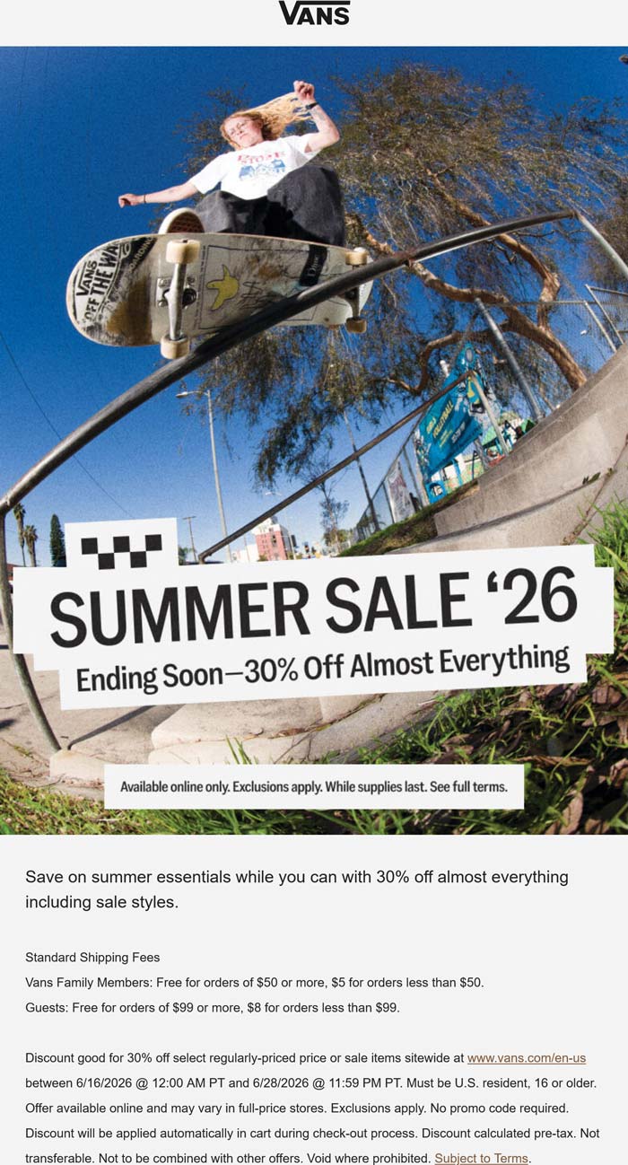 Vans stores Coupon  30% off online today at Vans #vans 
