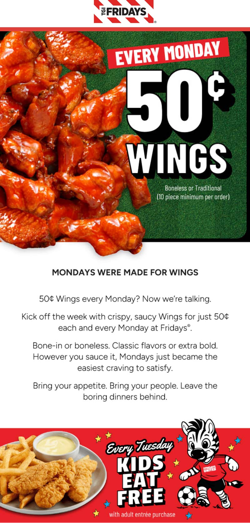 TGI Fridays restaurants Coupon  .50 cent chicken wings today at TGI Fridays #tgifridays 