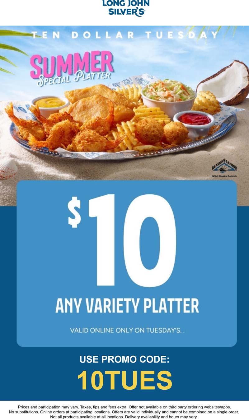 Long John Silvers restaurants Coupon  Any variety platter = $10 today at Long John Silvers restaurants #longjohnsilvers 
