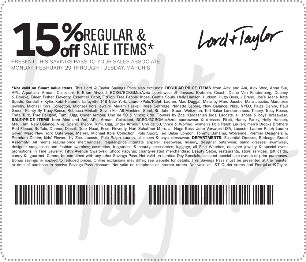 Lord & Taylor Coupon April 2024 15% off at Lord & Taylor, or online via promo code STYLE