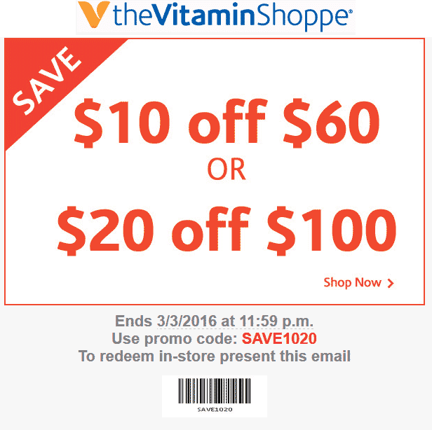The Vitamin Shoppe Coupon April 2024 $10 off $60 & more at The Vitamin Shoppe, or online via promo code SAVE1020