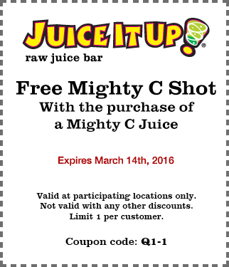 Juice It Up Coupon April 2024 Free C shot with your C juice at Juice It Up