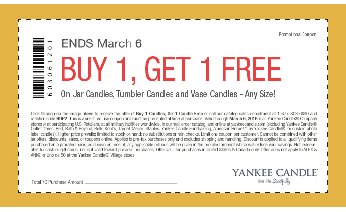 Yankee Candle Coupon April 2024 Second candle free at Yankee Candle, or online via promo code HOP2