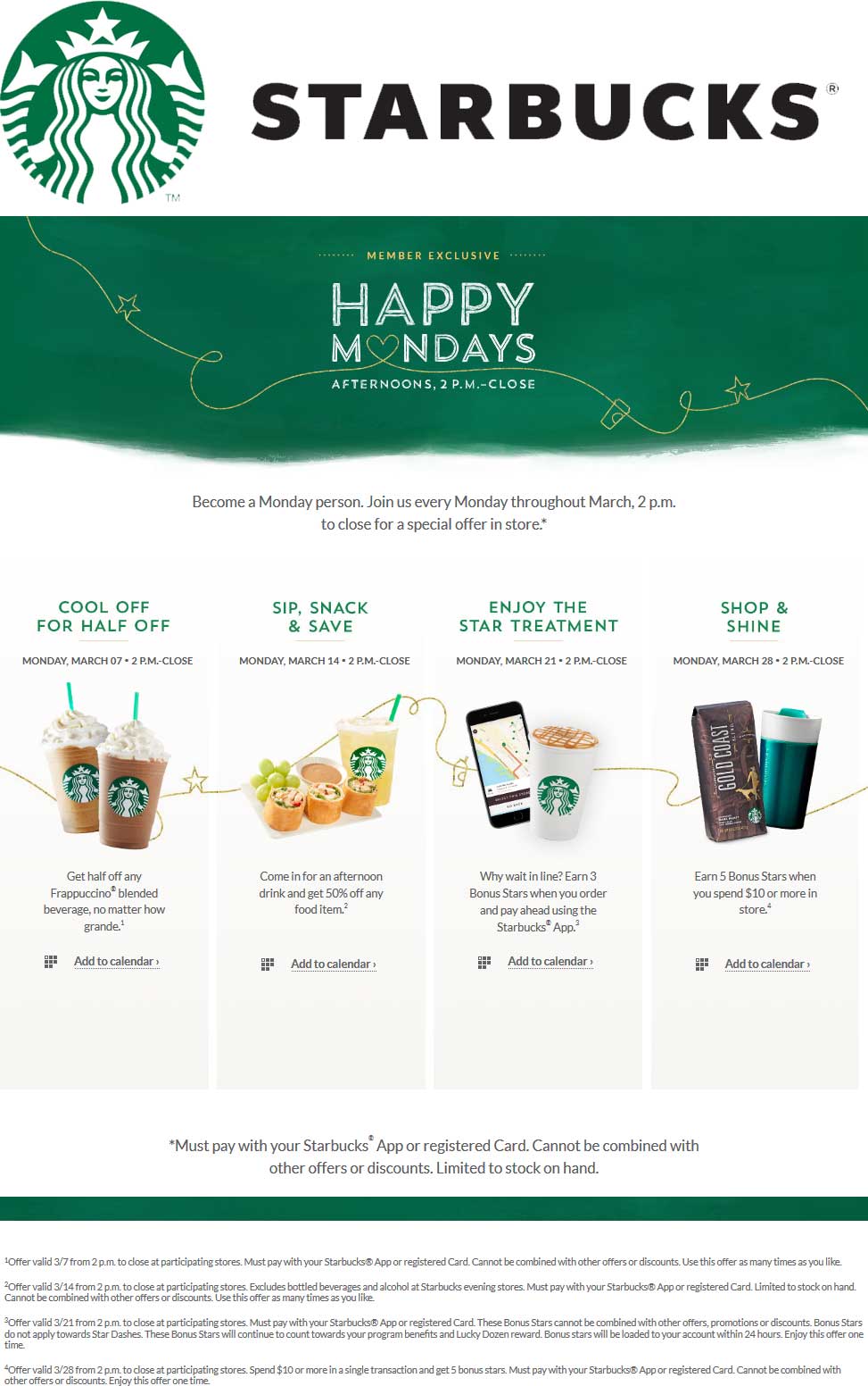 Starbucks Coupon April 2024 50% off Frappuccinos Monday after 2pm at Starbucks