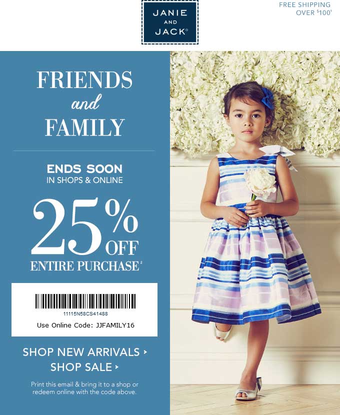 Janie and Jack Coupon April 2024 25% off today at Janie and Jack, or online via promo code JJFAMILY16