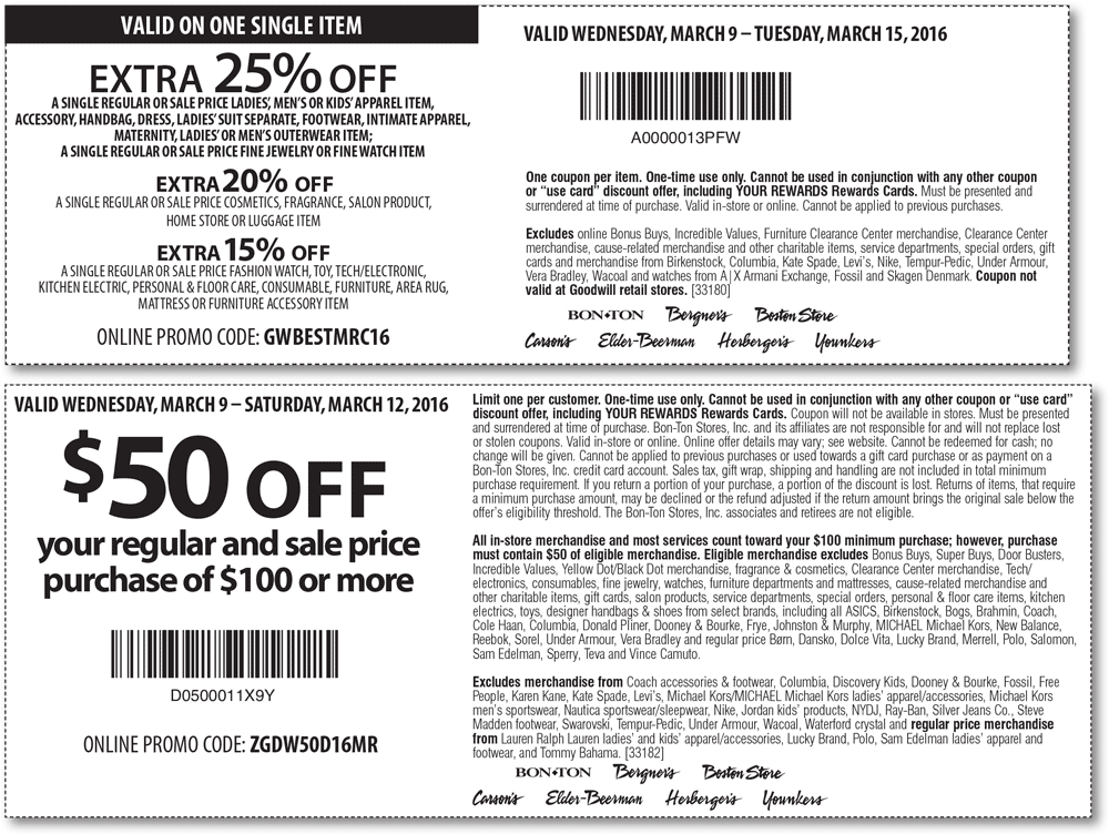 Carsons Coupon April 2024 $50 off $100 & more at Carsons, Bon Ton & sister stores, or online via promo code ZGDW50D16MR