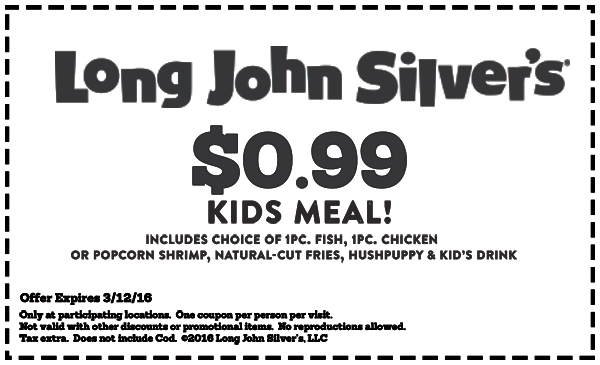 Long John Silvers Coupon March 2024 Kids meal for a buck at Long John Silvers