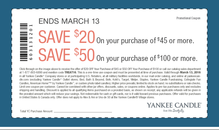 Yankee Candle Coupon March 2024 $20 off $45 & more at Yankee Candle, or online via promo code TREAT16
