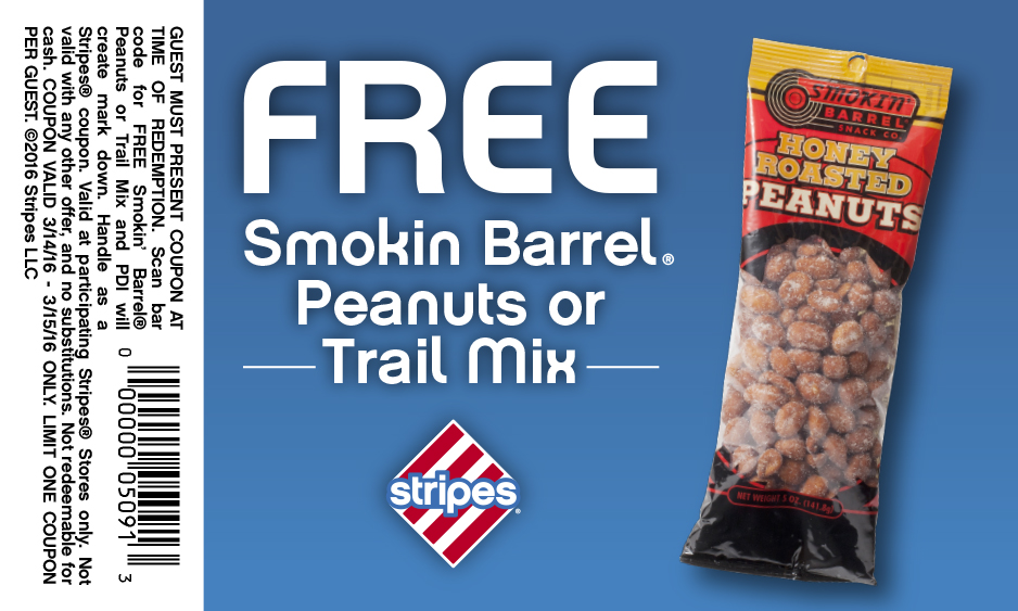 Stripes Coupon March 2024 Free trail mix or peanuts at Stripes gas stations