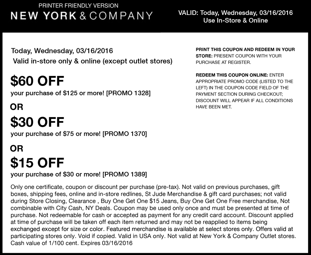 New York & Company Coupon April 2024 $15 off $30 & more today at New York & Company, or online via promo code 1389