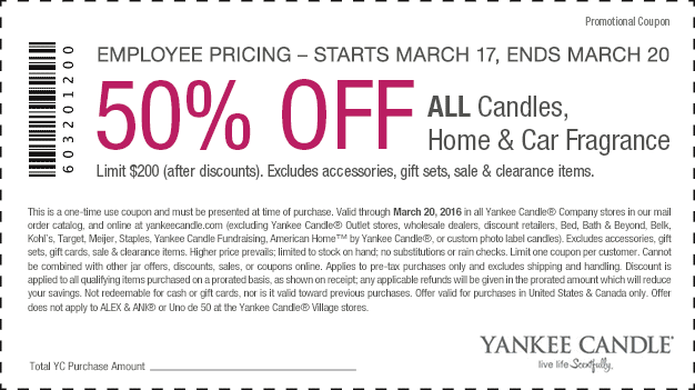 Yankee Candle Coupon April 2024 50% off all candles & fragrance at Yankee Candle, ditto online