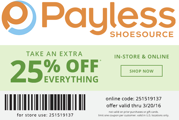 Payless Shoesource Coupon April 2024 25% off today at Payless Shoesource, or online via promo code 251519137