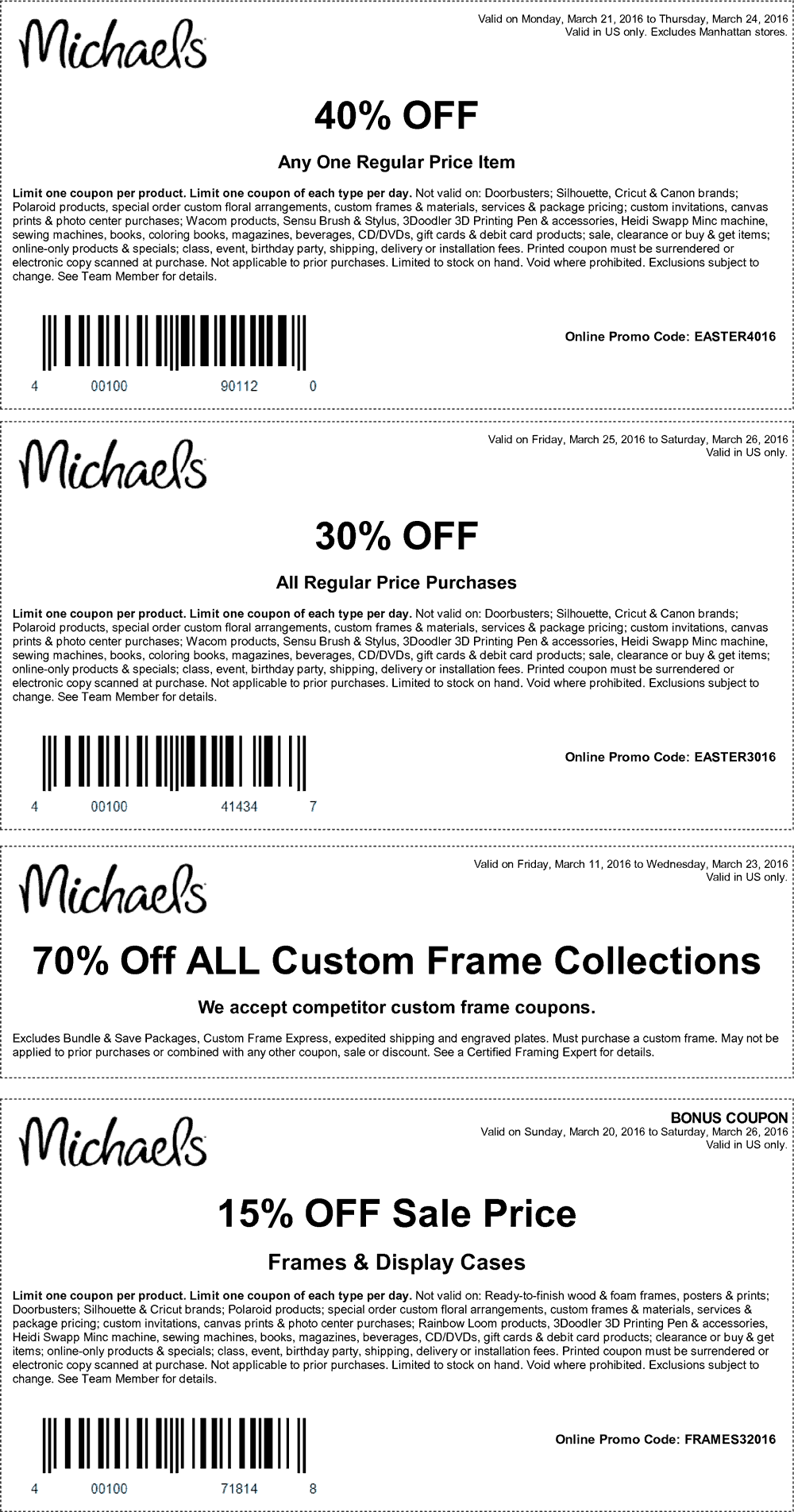 Michaels Coupon April 2024 40% off a single item & more at Michaels, or online via promo code EASTER4016
