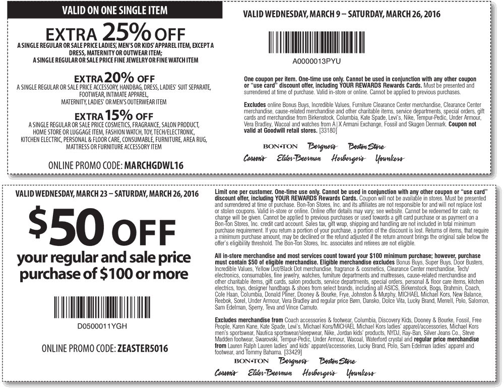 Carsons Coupon April 2024 $50 off $100 & more at Carsons, Bon Ton & sister stores, or online via promo code ZEASTER5016
