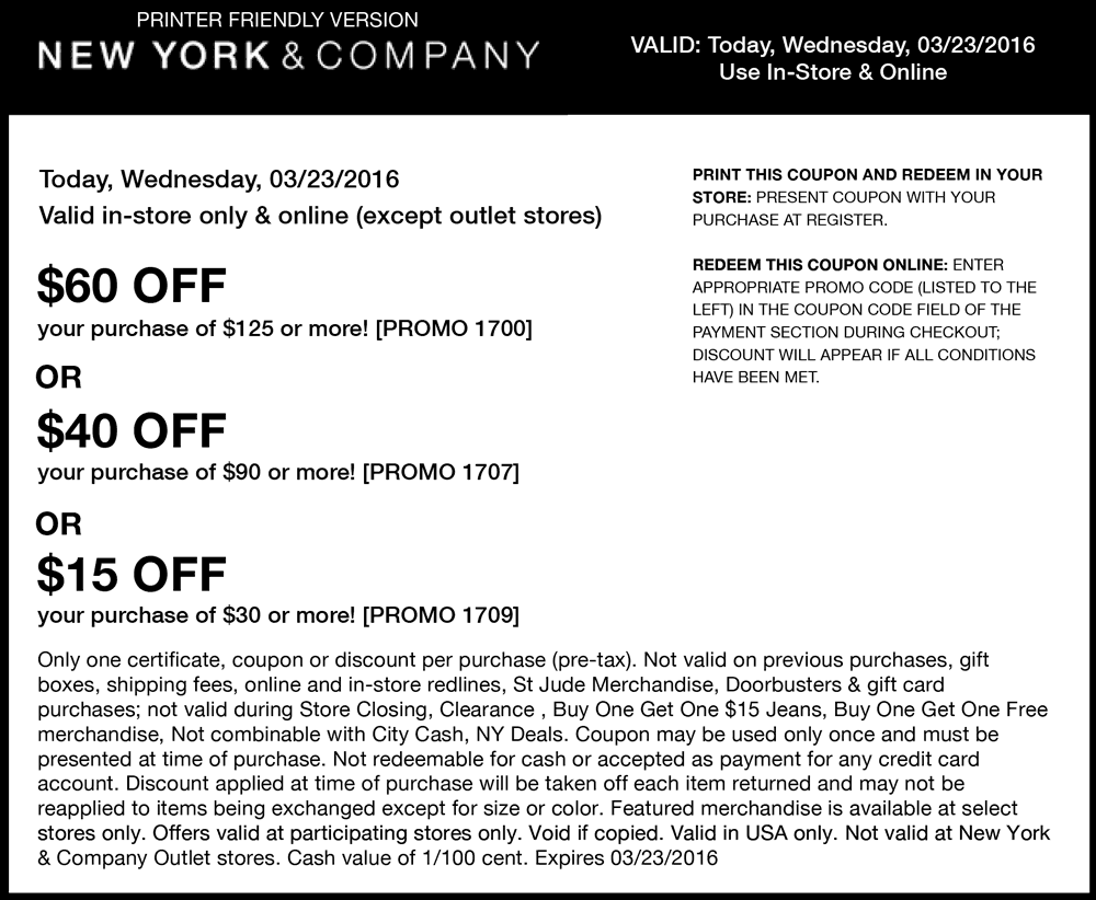New York & Company Coupon April 2024 $15 off $30 & more today at New York & Company, or online via promo code 1709