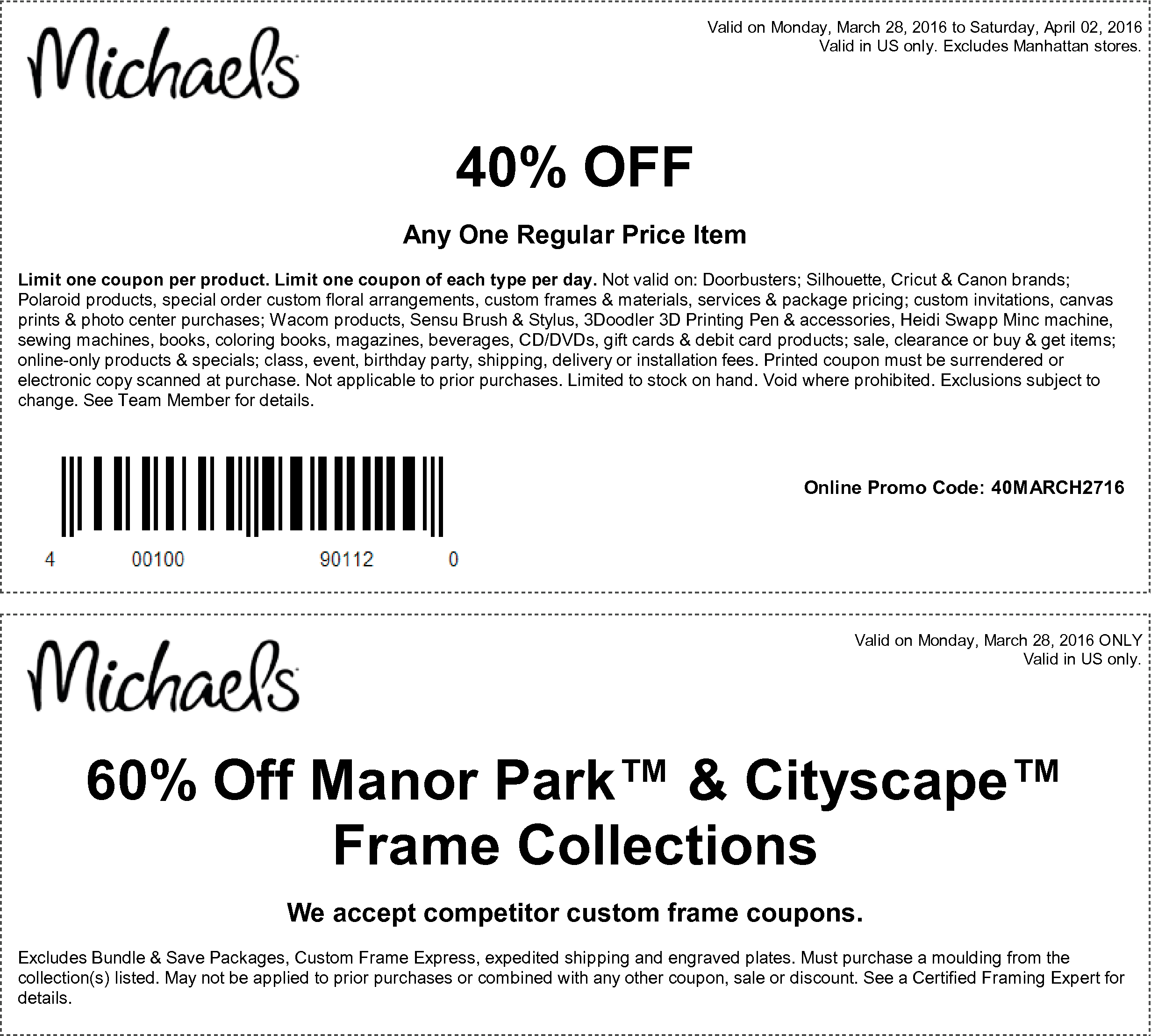 Michaels Coupon April 2024 40% off a single item at Michaels, or online via promo code 40MARCH2716