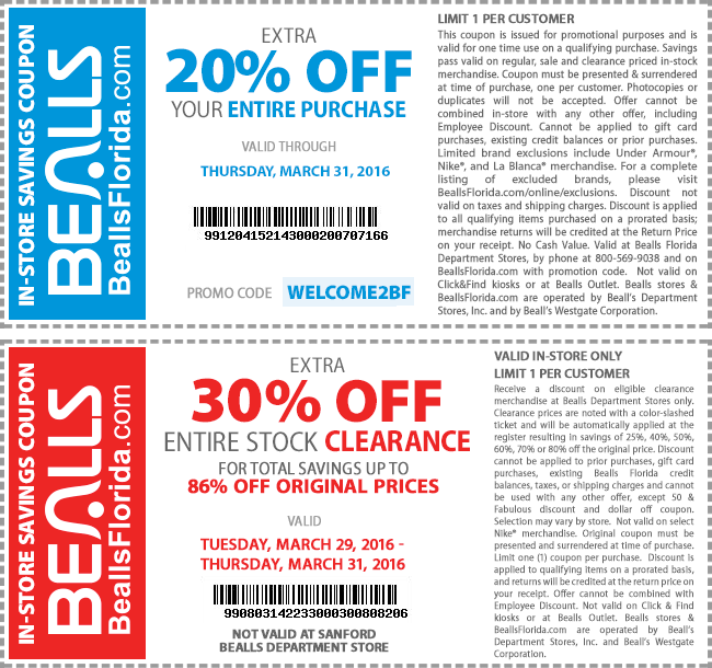 Bealls Coupon April 2024 Extra 20% off everything & more at Bealls, or online via promo code WELCOME2BF