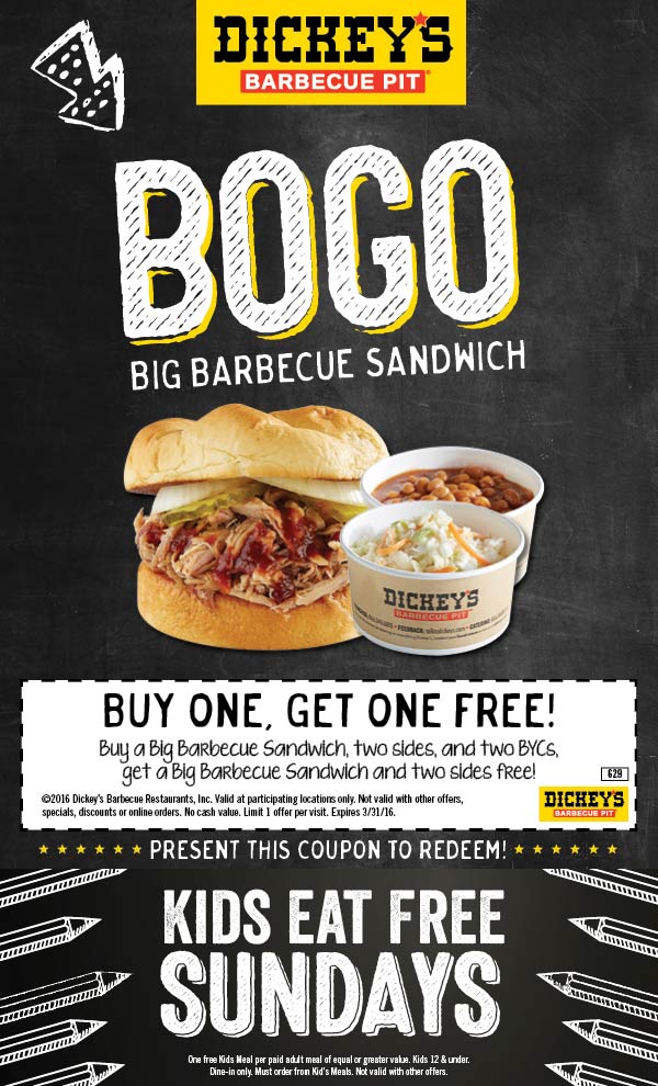 Dickeys Barbecue Pit Coupon April 2024 Second meal free at Dickeys Barbecue Pit