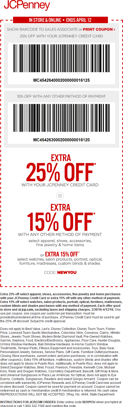 JCPenney Coupon April 2024 Extra 15% off at JCPenney, or online via promo code NEWYOU