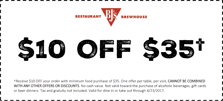 BJs Restaurant Coupon April 2024 $10 off $35 at BJs Restaurant & brewhouse