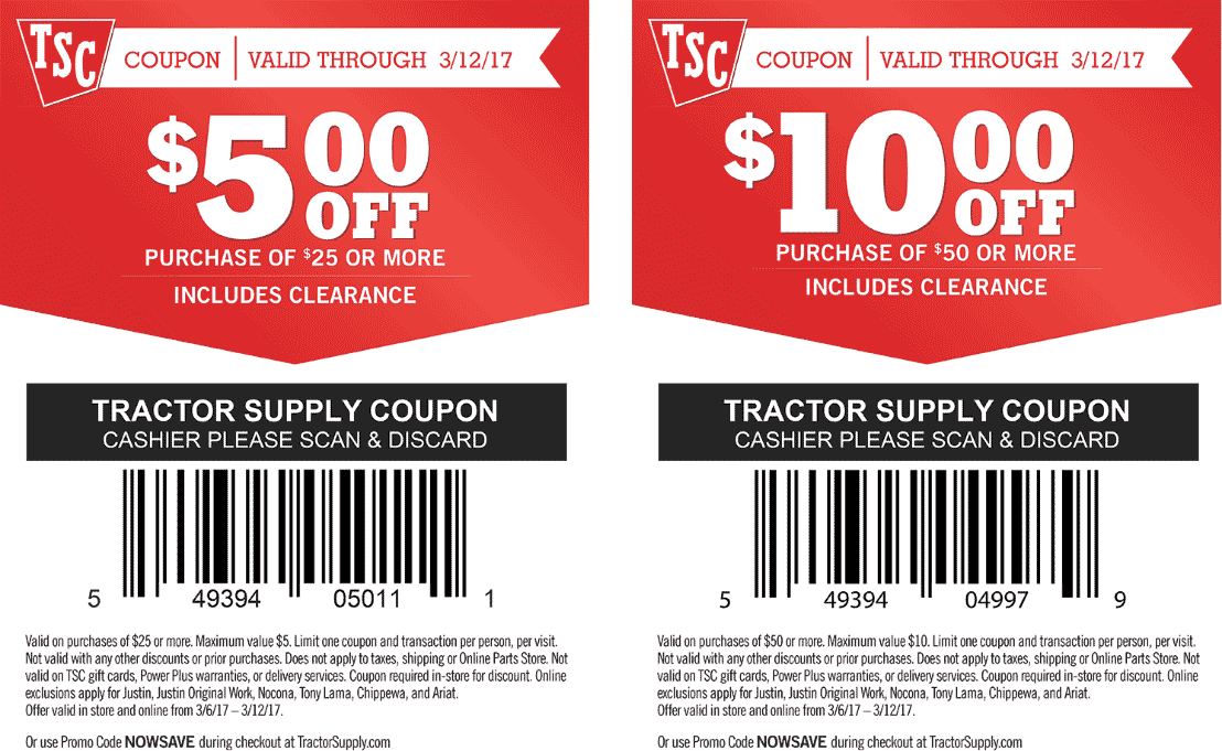 Tractor Supply Co Coupon April 2024 $5 off $25 & more at Tractor Supply Co, or online via promo code NOWSAVE