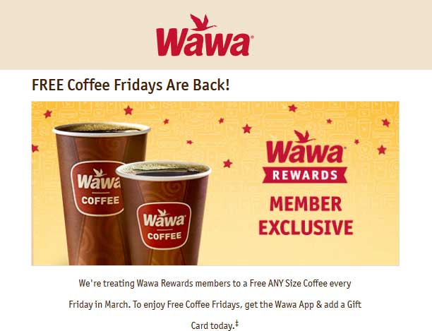 Wawa Coupon April 2024 Free coffee Fridays at Wawa gas stations with reward card