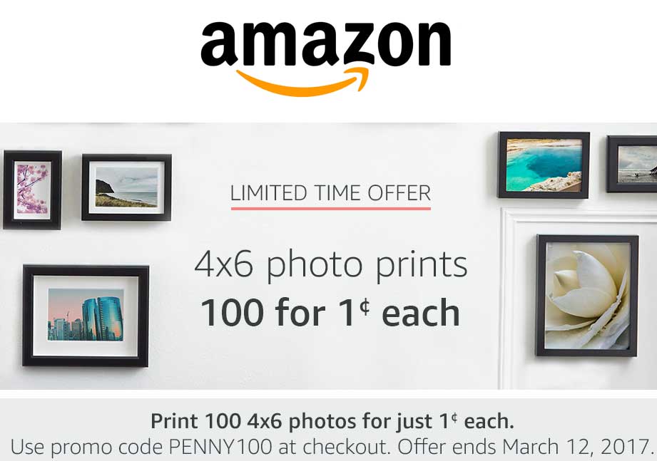 Amazon Coupon April 2024 100 4x6 photo prints for $1 at Amazon via promo code PENNY100