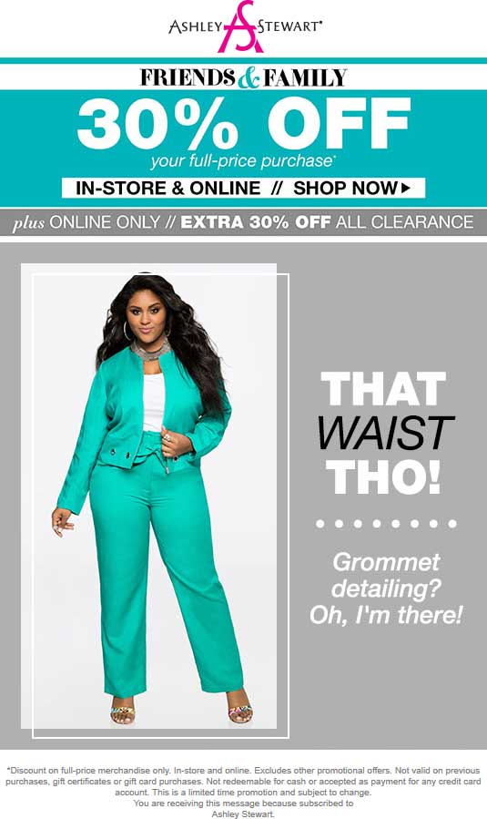 Ashley Stewart Coupon March 2024 30% off at Ashley Stewart, ditto online